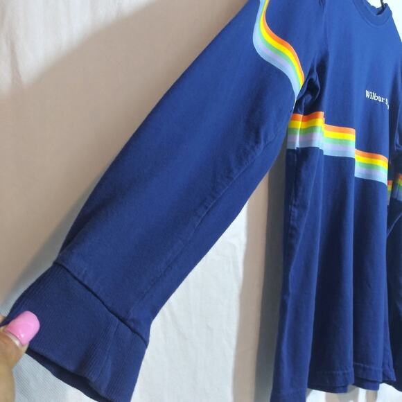 WILBUR SOOT Long Sleeve T-Shirt NAVY Rainbow Stripe Embroidered Official Size M - Picture 5 of 9